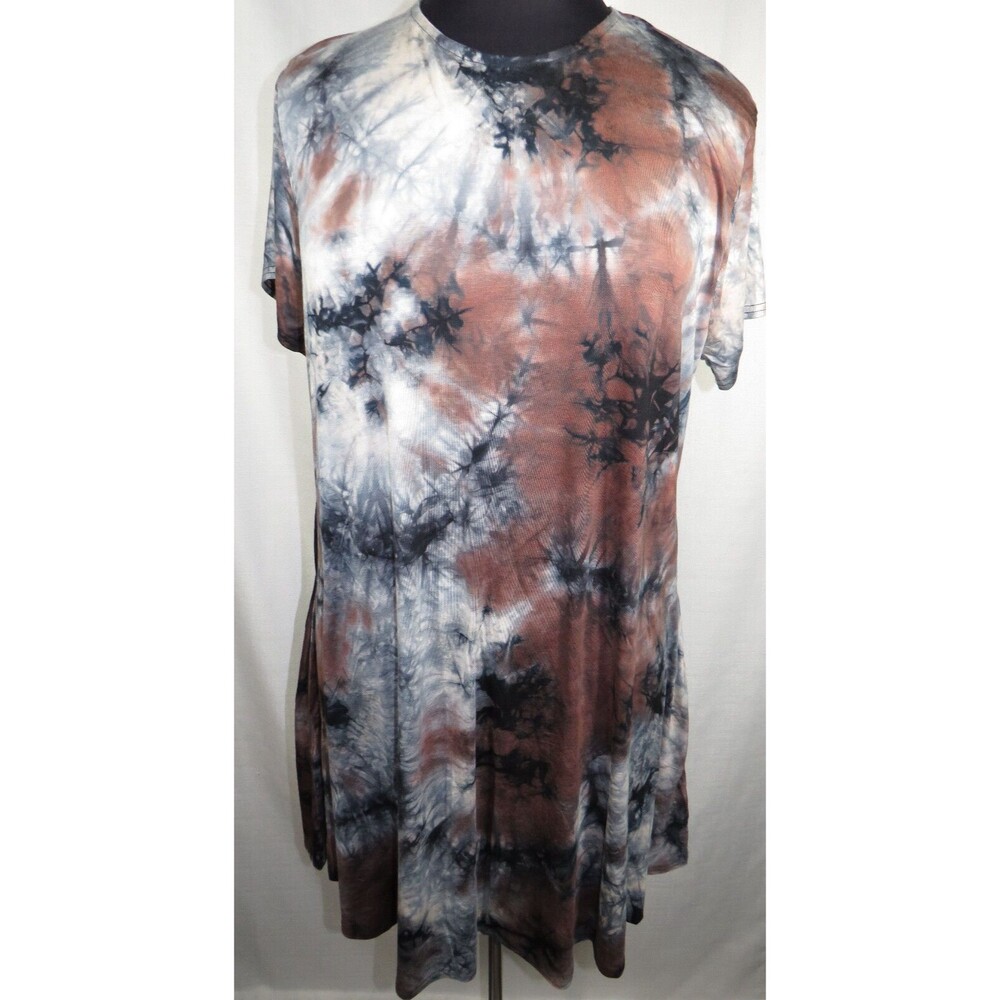 Riley & James Brown/Gray Tie Dye Short Sleeve Dress -Pockets- Plus Size 3X